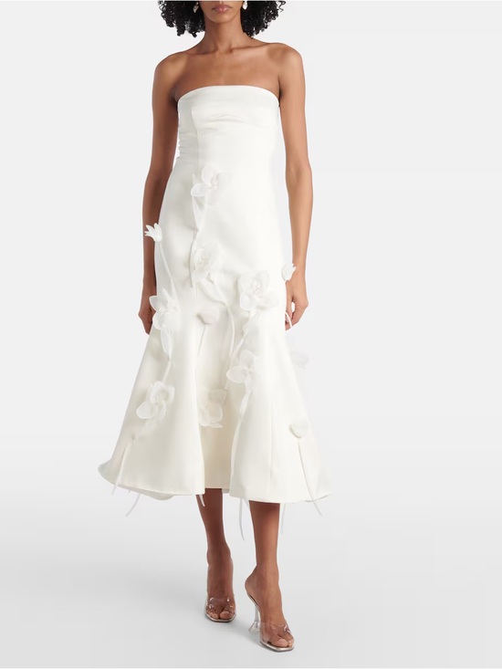 ROTATE Dresses & Skirts - Strapless White Floral Appliqué Midi Dress